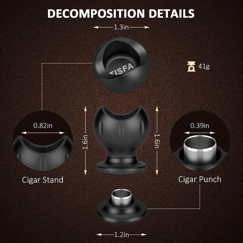 TISFA Cigar Stand with Cigar Punch, 2 in 1 Portable and Compact Holder, Cigar Rest for Travel Outdoor Indoor (Black) - Image 2
